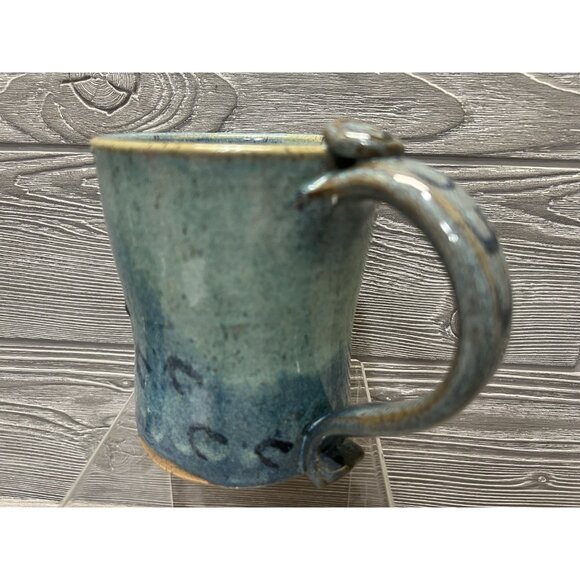 Pottery Clay Glazed Handmade Large Mug Cup Blue Animal Tracks 5” Unique - Picture 2 of 9
